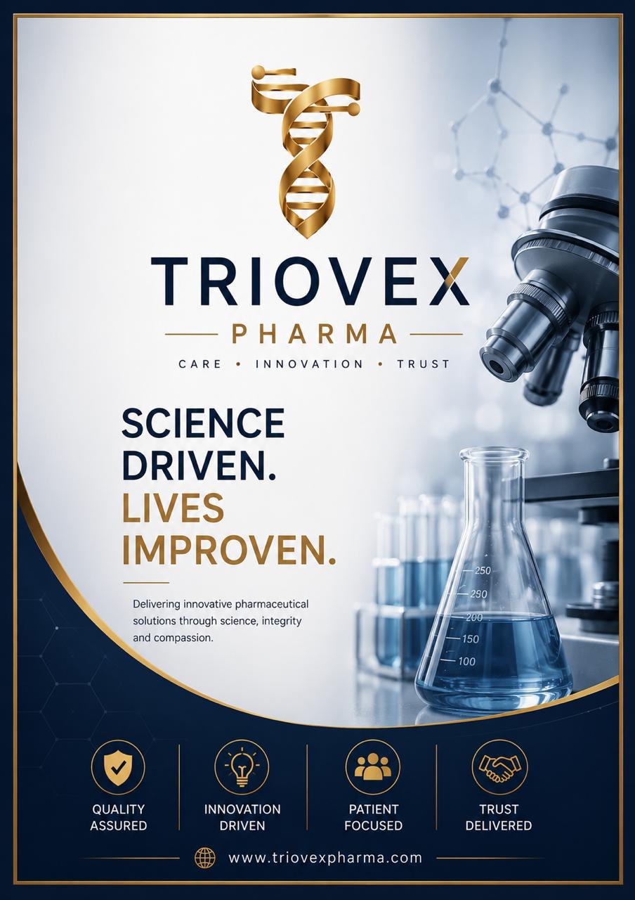 Triovex Pharma laboratory poster — Science Driven. Lives Improved.